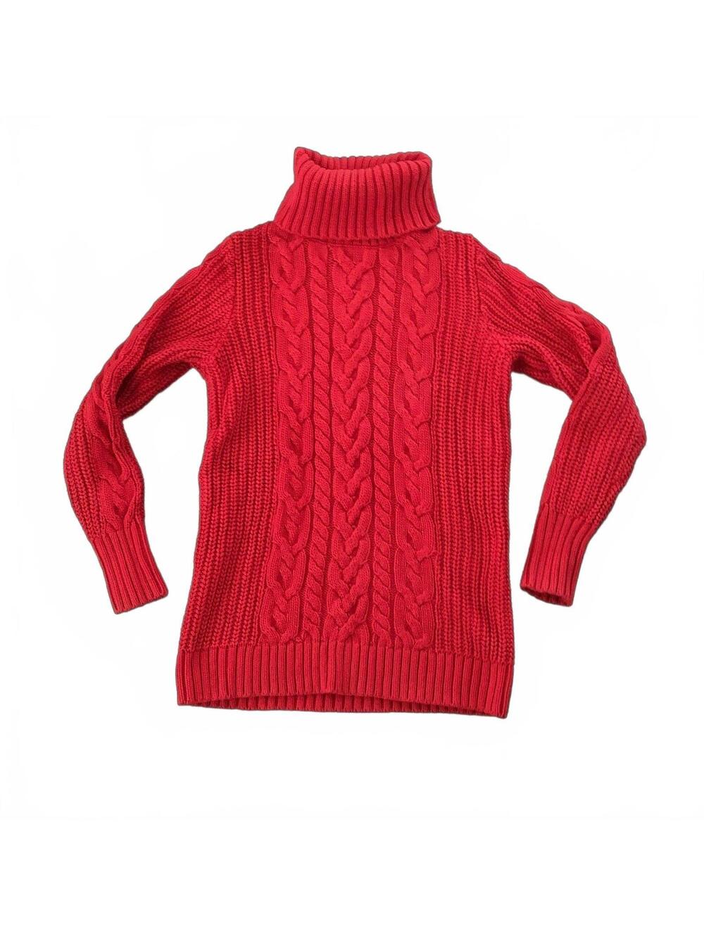 GAP Red Cable Knit Turtleneck Sweater, 100% Cotton, Size Small